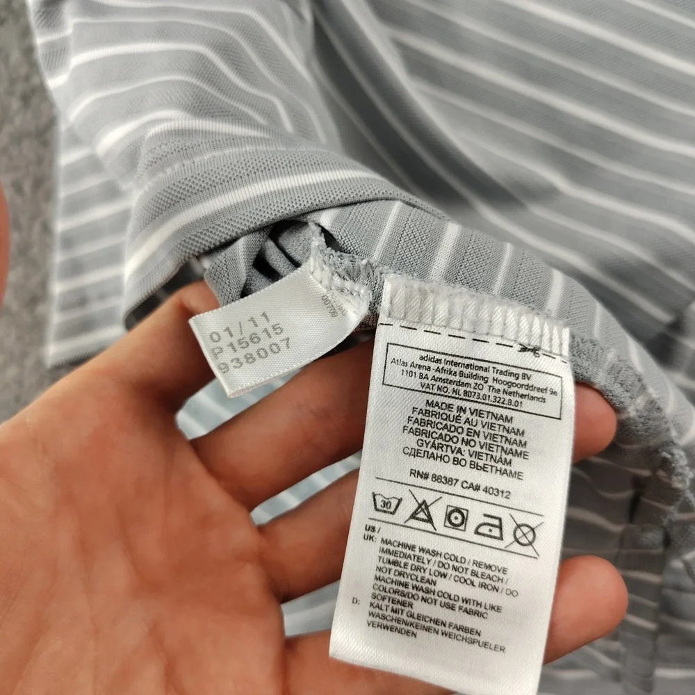Adidas Polo Shirt Mens XL Climalite Grey Striped Golf Short Sleeve EUC